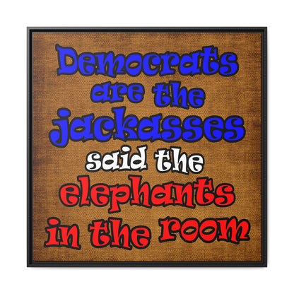 donkeys and elephants - framed canvas art (brown papyrus)