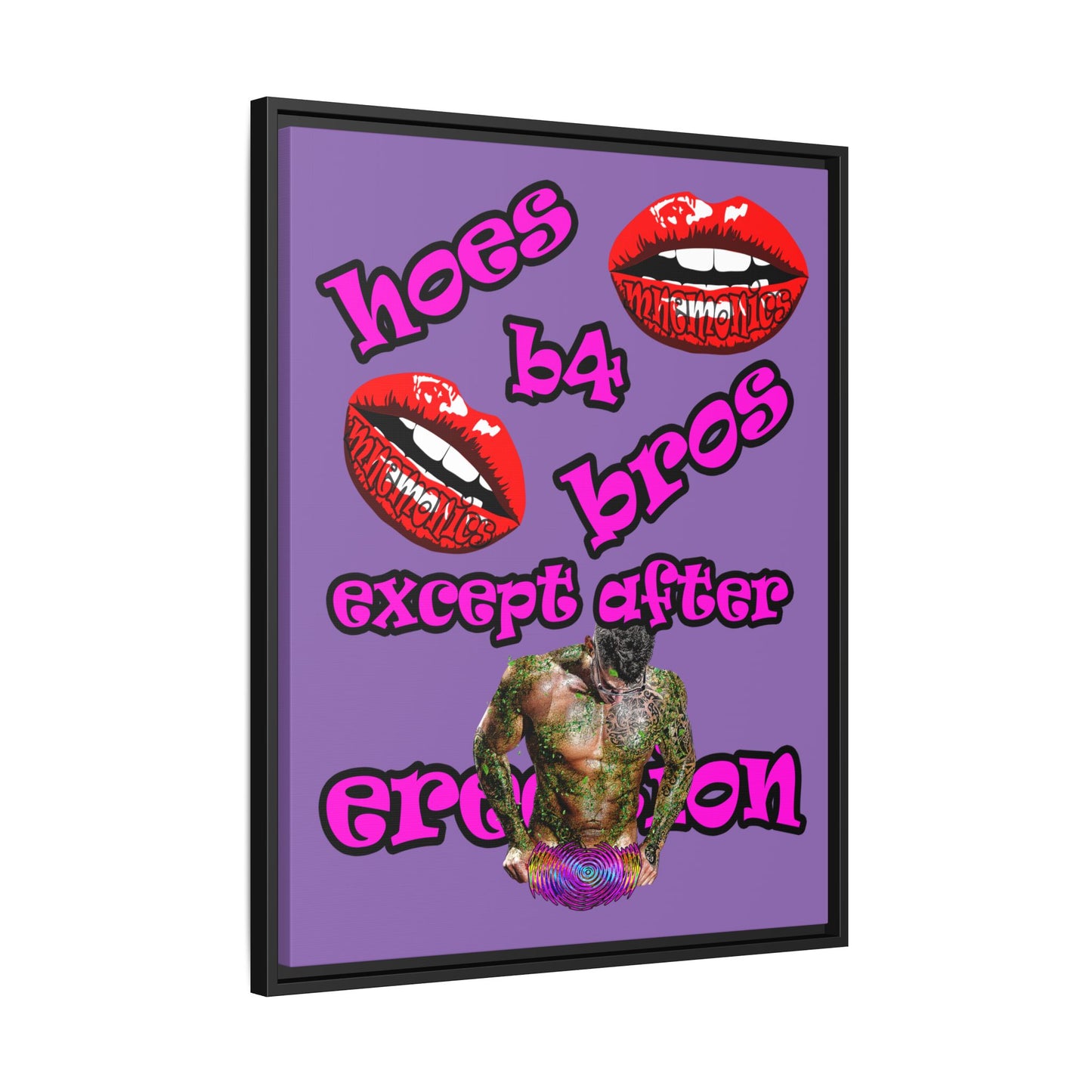 hoes b4 bros - framed canvas art (light purple)