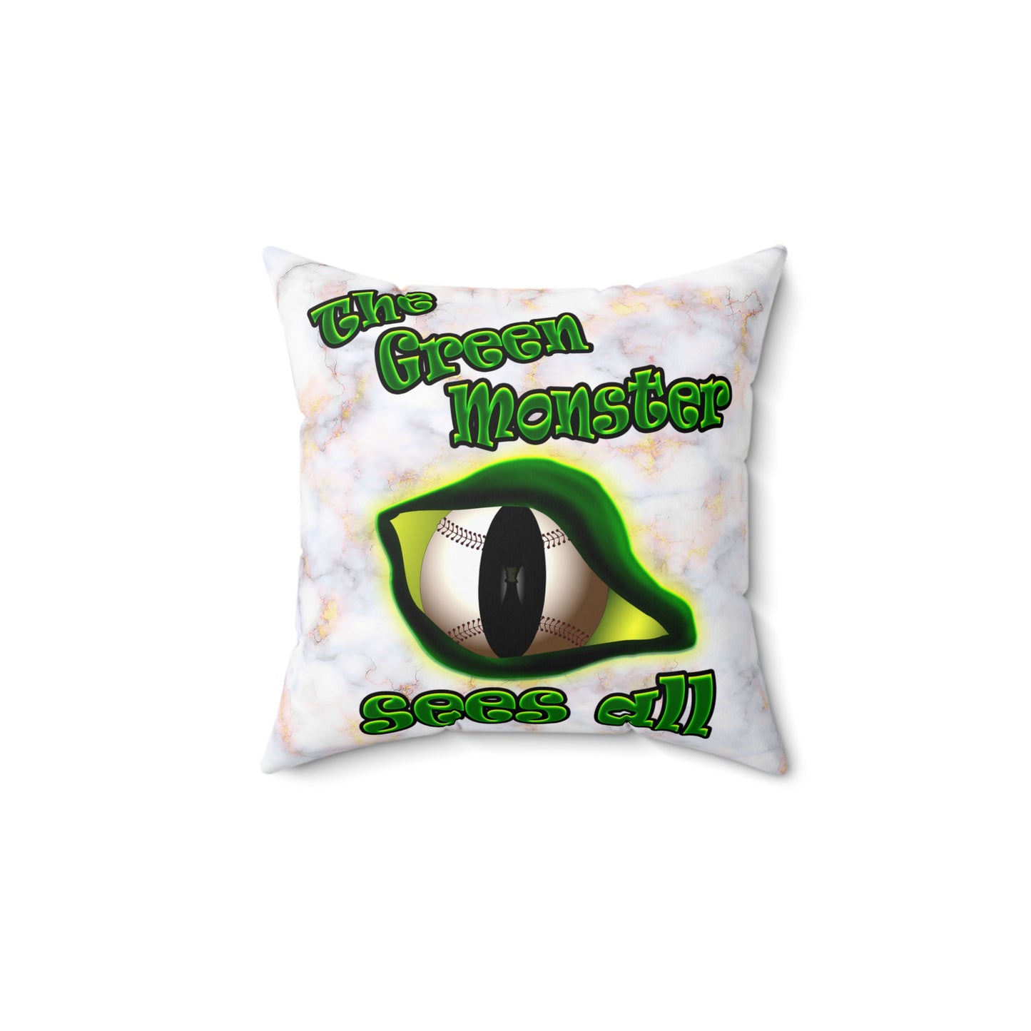 green monster - Spun Polyester Square Pillow - (white marble)