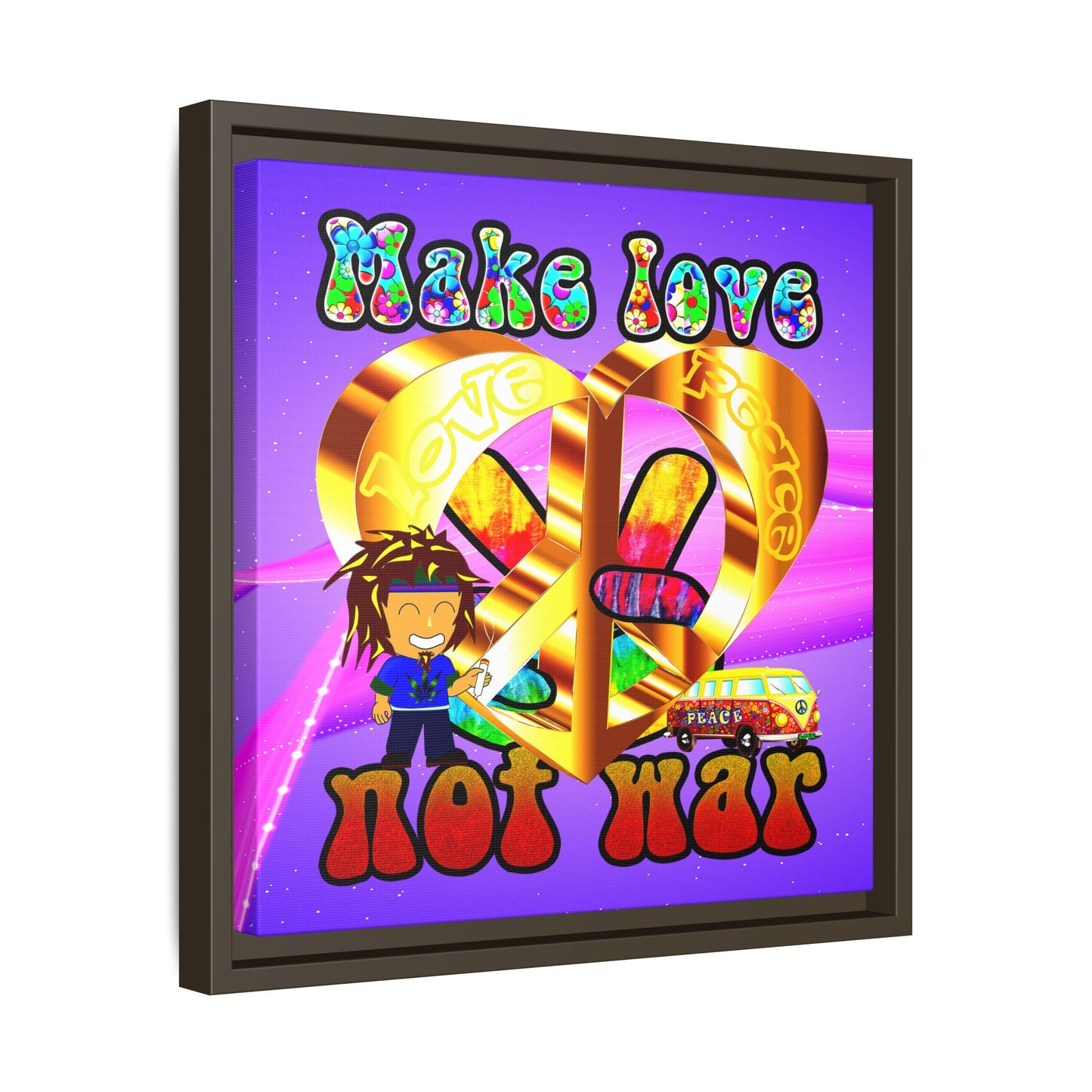 love peace - framed canvas art (purple-pink wave)