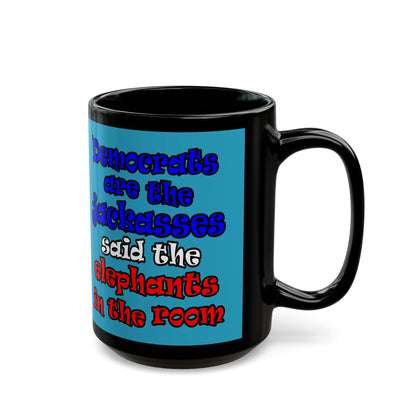 donkeys and elephants - Black Mug (turquoise)