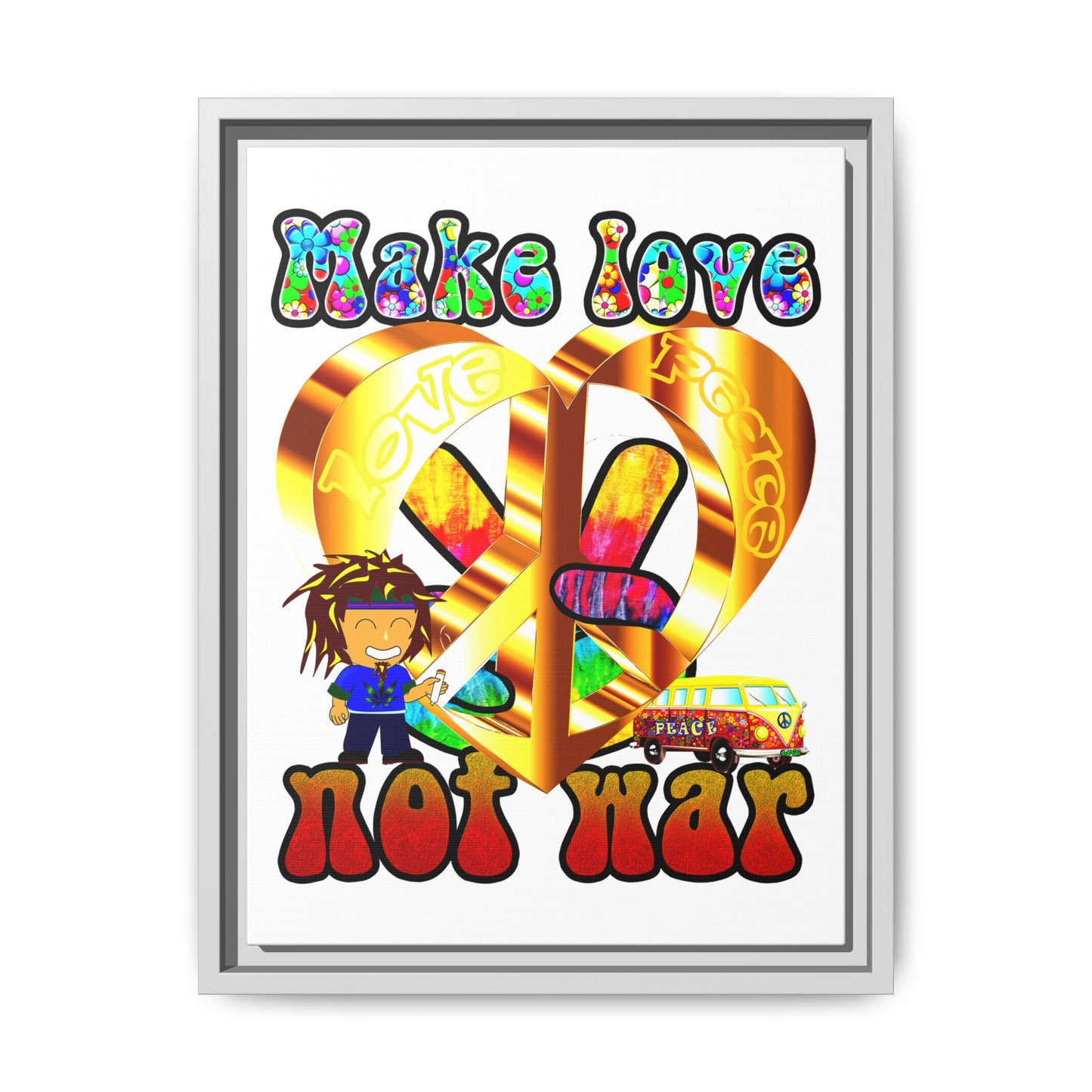 love peace - framed canvas art (white)