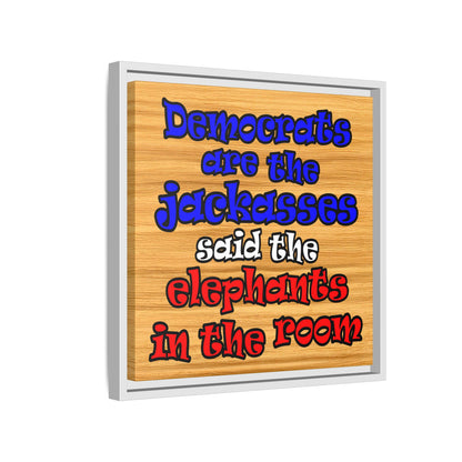 donkeys and elephants - framed canvas art (butterscotch wood finish)
