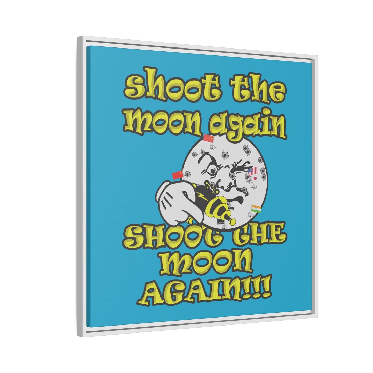 shoot the moon again - framed canvas art (turquoise)