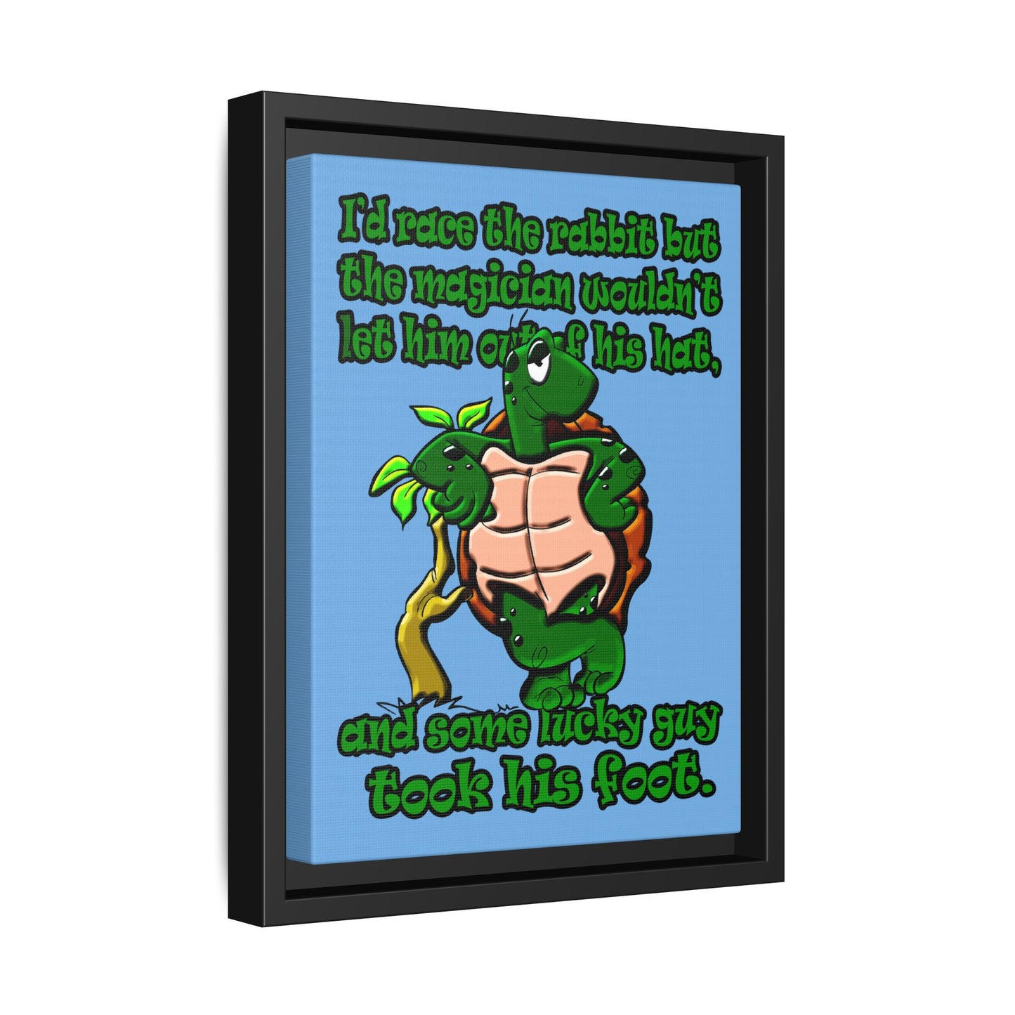 turtle race - framed canvas art (light blue)