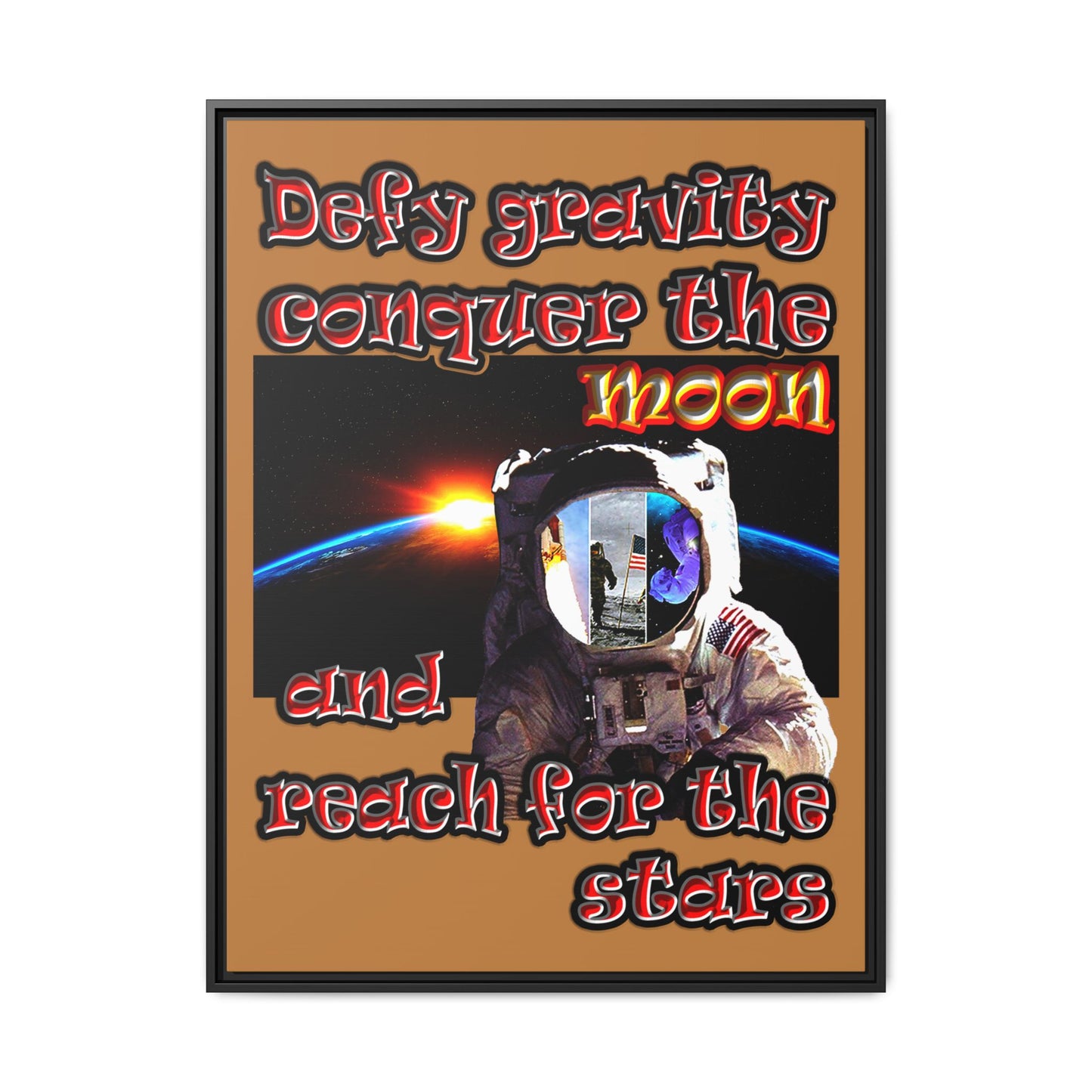 defy conquer reach - framed canvas art (light brown)