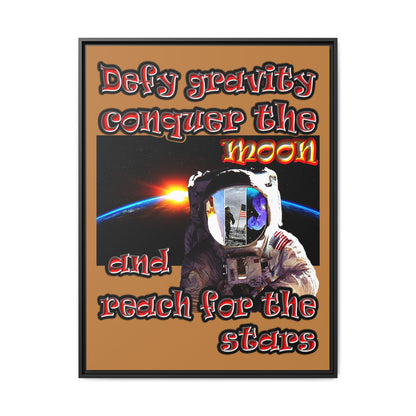 defy conquer reach - framed canvas art (light brown)