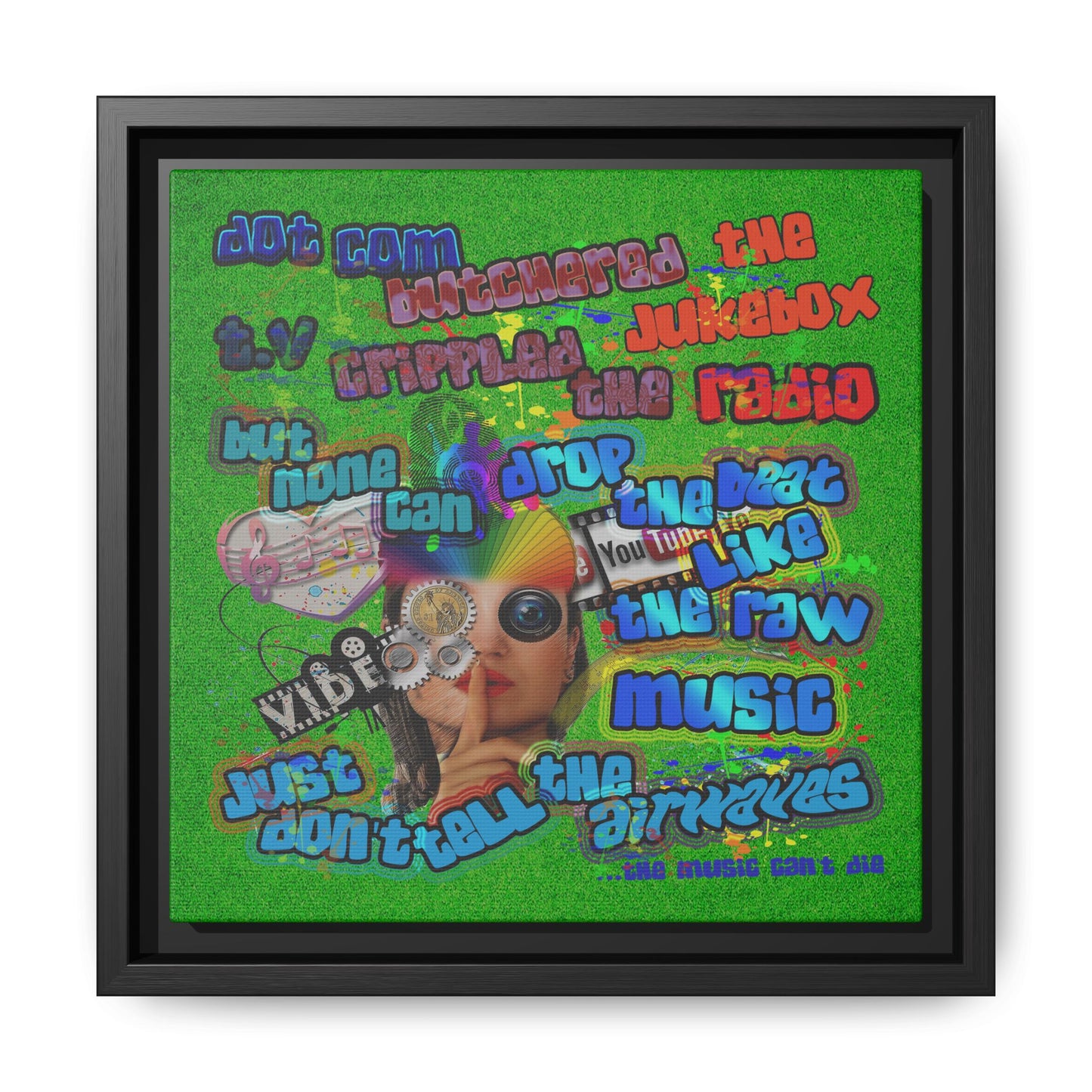 drop the beat - framed canvas art (green turf)