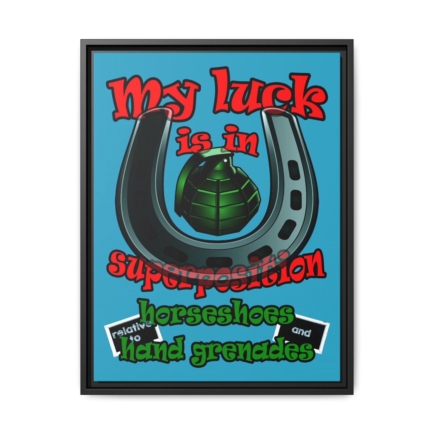 my luck - framed canvas art (turquoise)