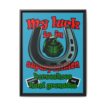 my luck - framed canvas art (turquoise)