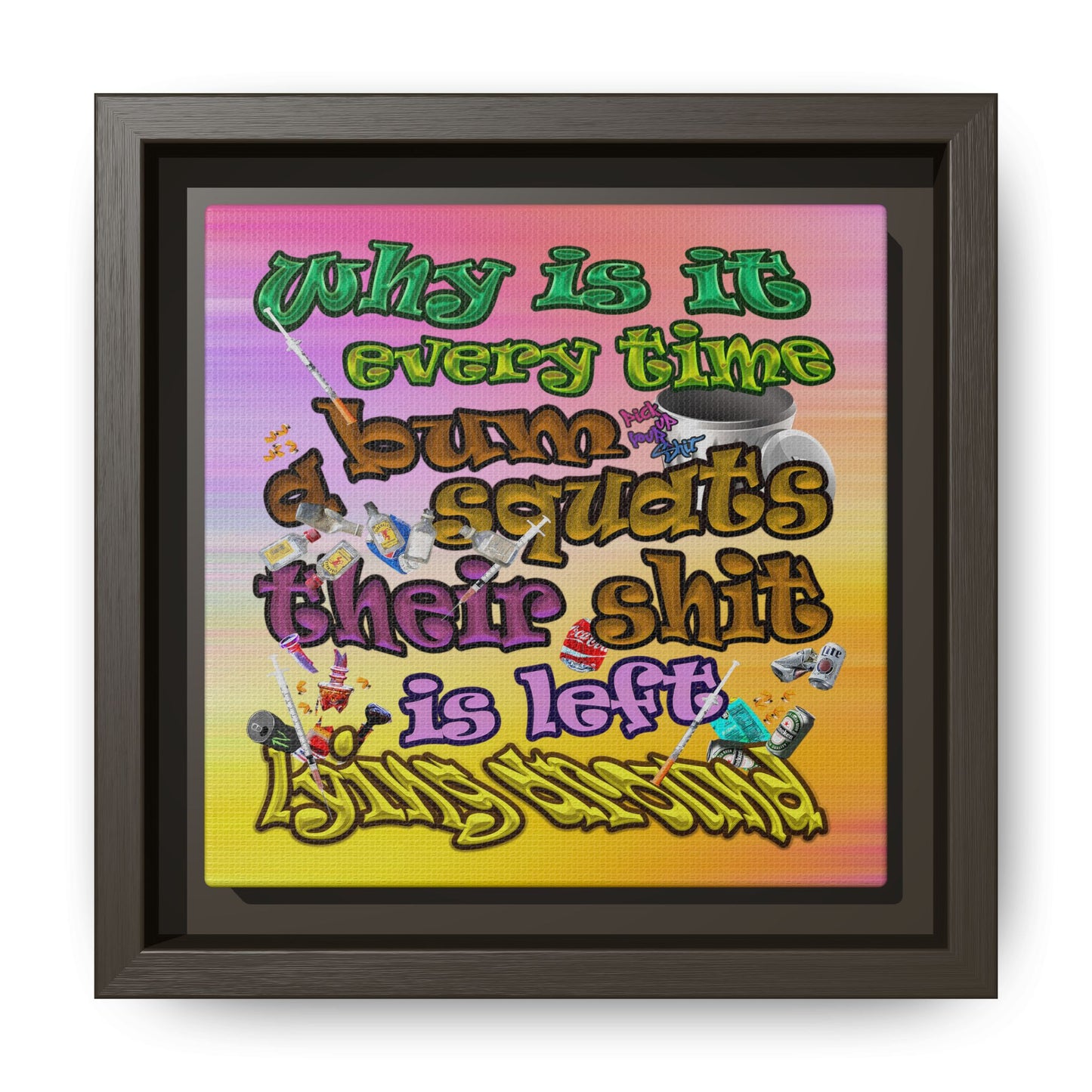 the bum's shit - framed canvas art (color blur)
