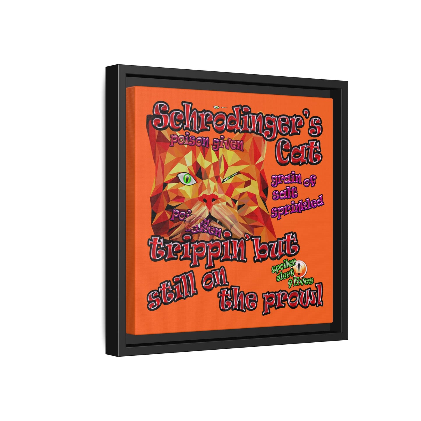 schrodinger's cat - framed canvas art (orange)