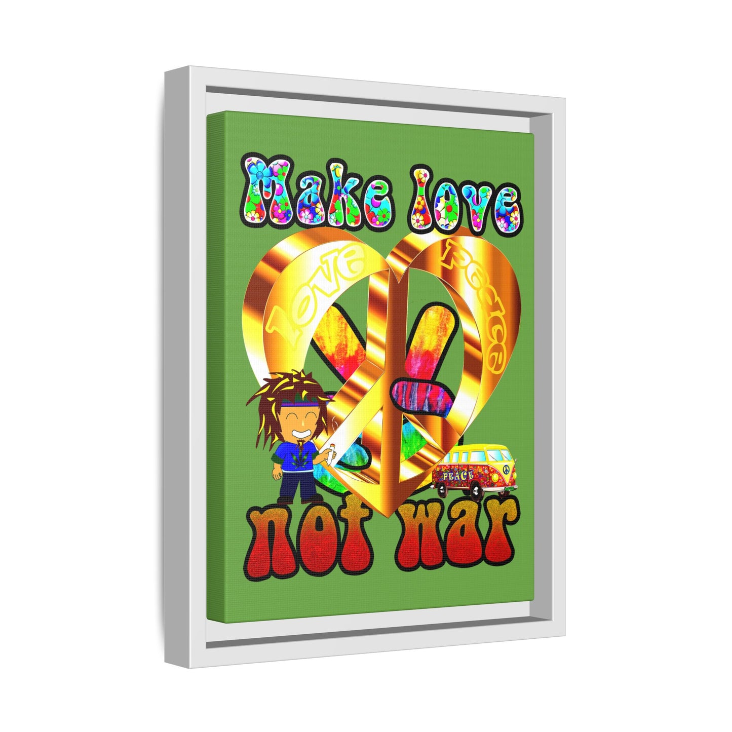 love peace - framed canvas art (green)