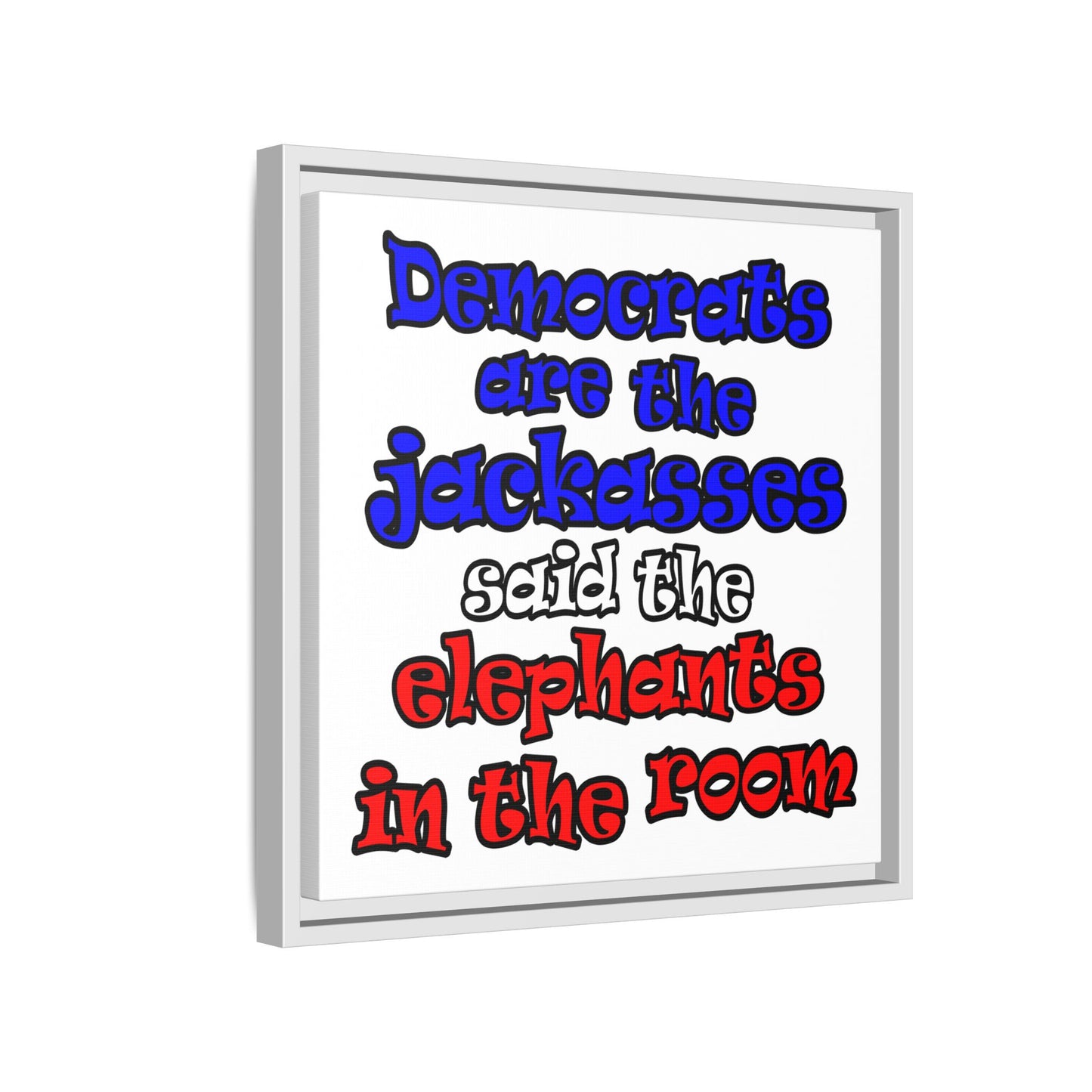 donkeys and elephants - framed canvas art (white)