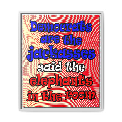 donkeys and elephants - framed canvas art (yellow-orange wave)