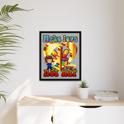 love peace - framed canvas art (light grey)