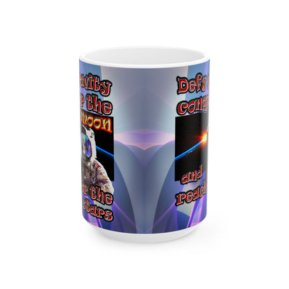 defy conquer reach - White Mug (grey-pink wave)
