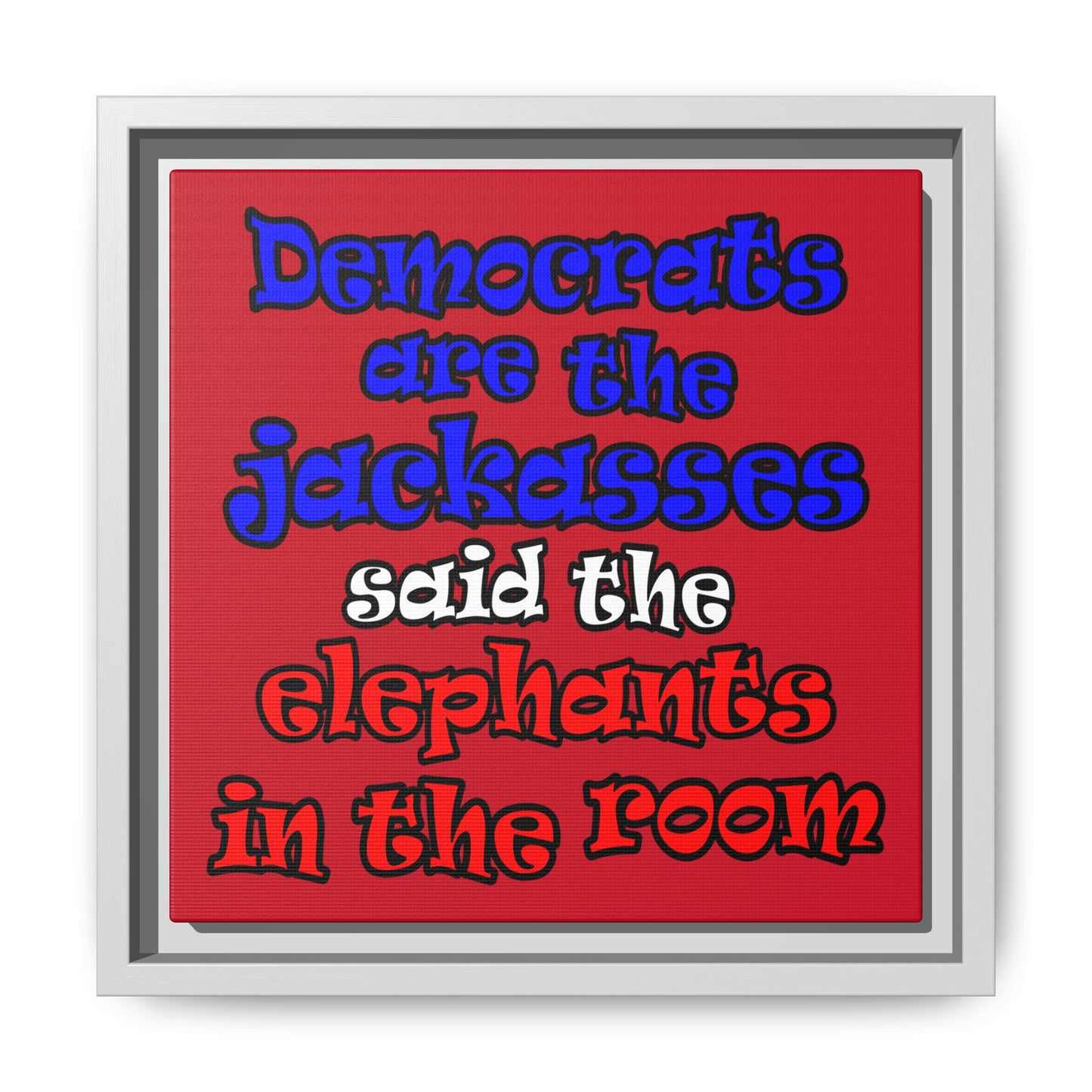 donkeys and elephants - framed canvas art (dark red)