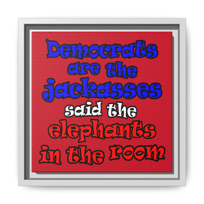 donkeys and elephants - framed canvas art (dark red)
