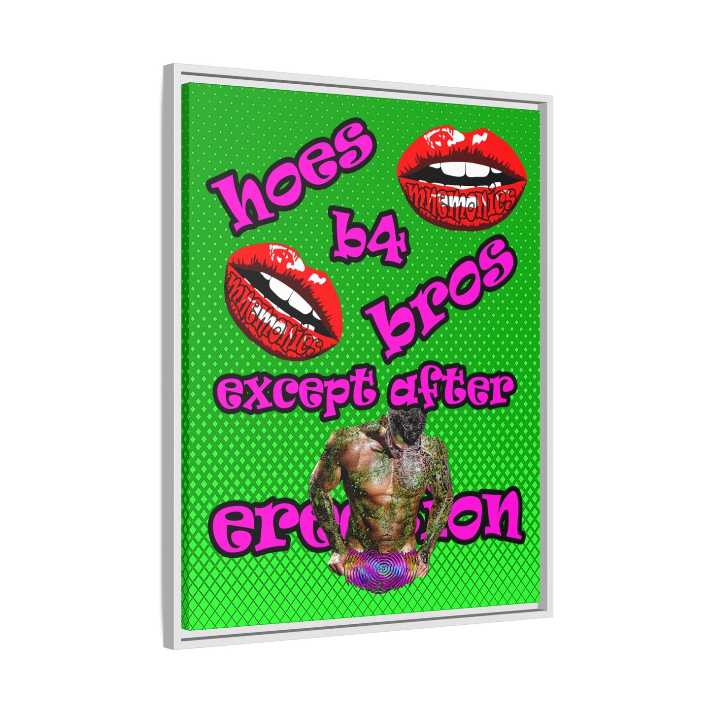 hoes b4 bros - framed canvas art (logo green)