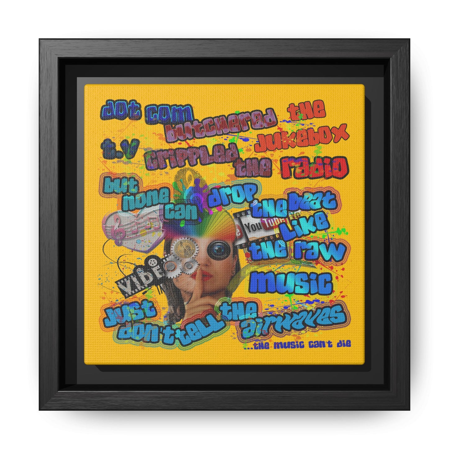 drop the beat - framed canvas art (yellow)