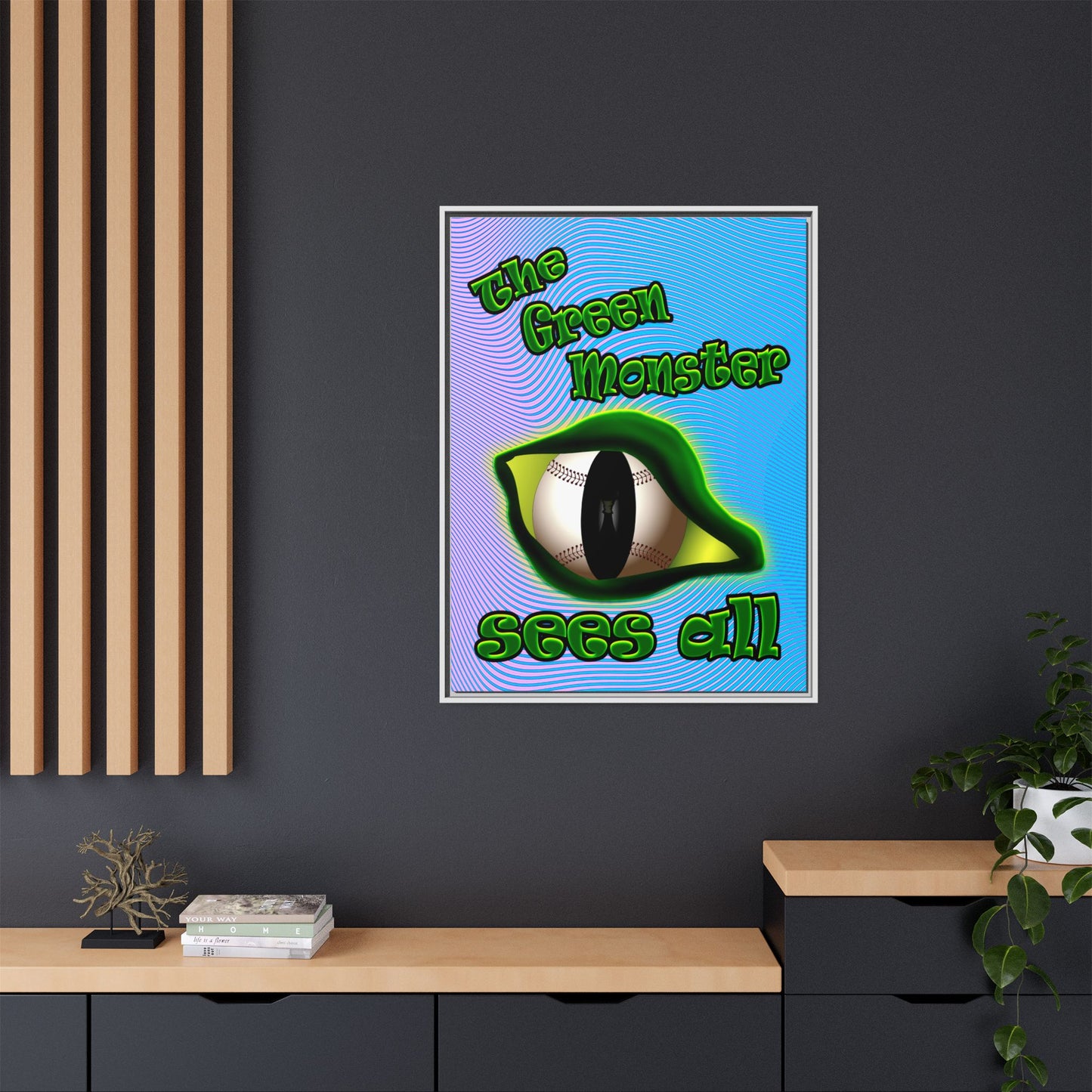 green monster - framed canvas art (light blue-purple wave)