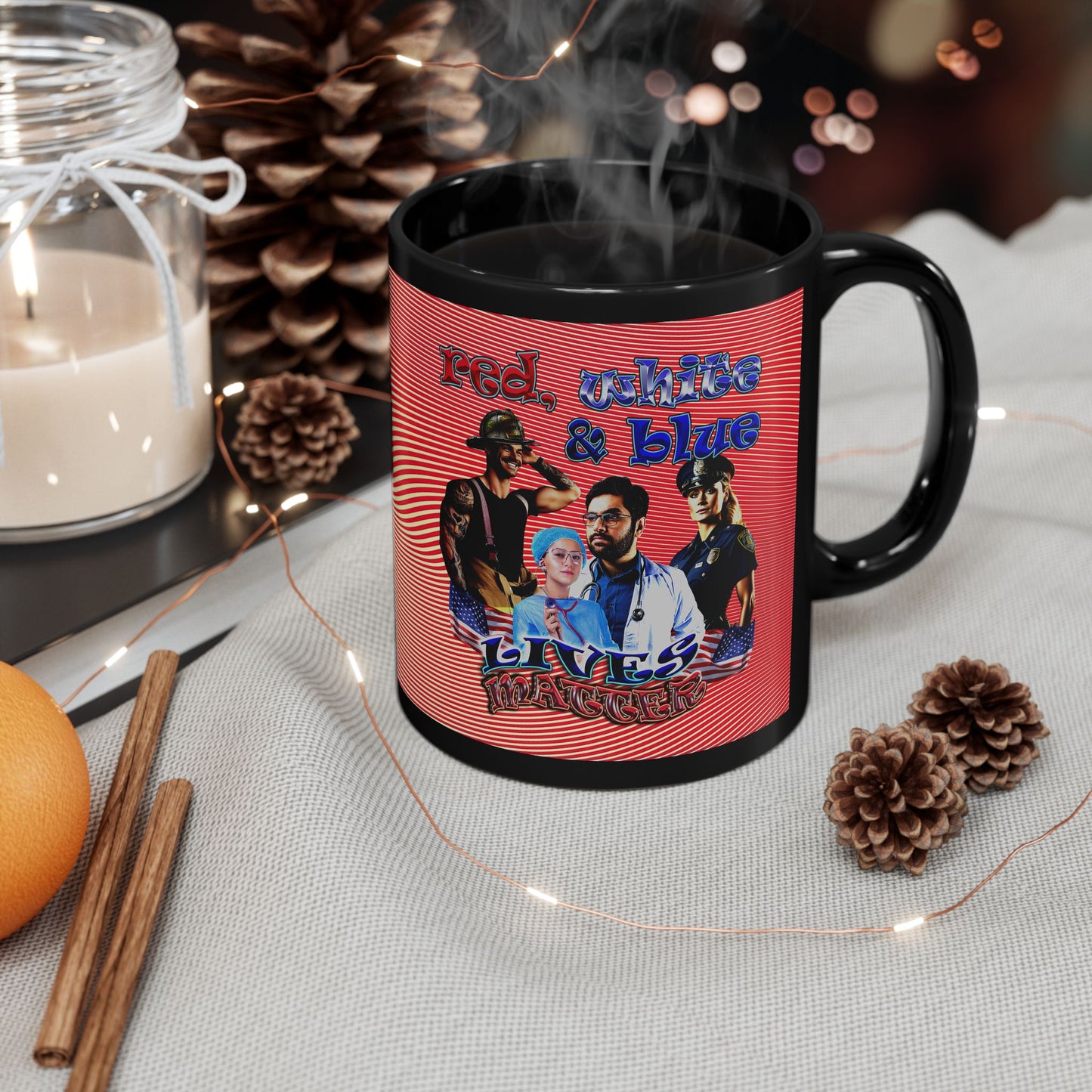 rw&b lives matter - Black Mug (yellow-orange wave)