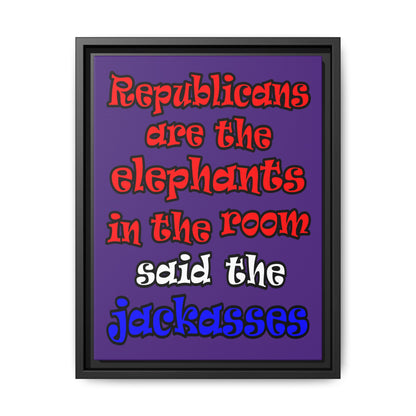 donkeys and elephants - framed canvas art (purple)