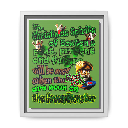 christmas spirits of boston - framed canvas art (green)