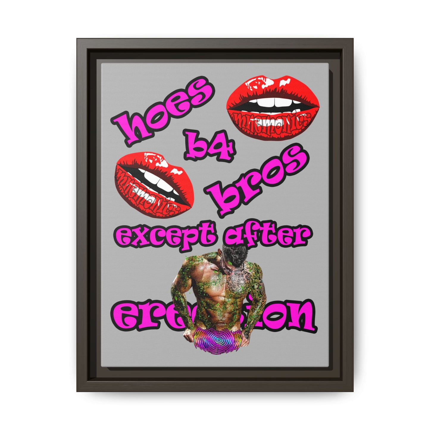 hoes b4 bros - framed canvas art (light grey)
