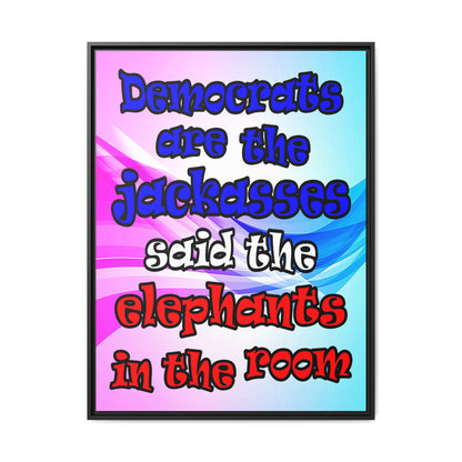 donkeys and elephants - framed canvas art (light blue-pink wave)