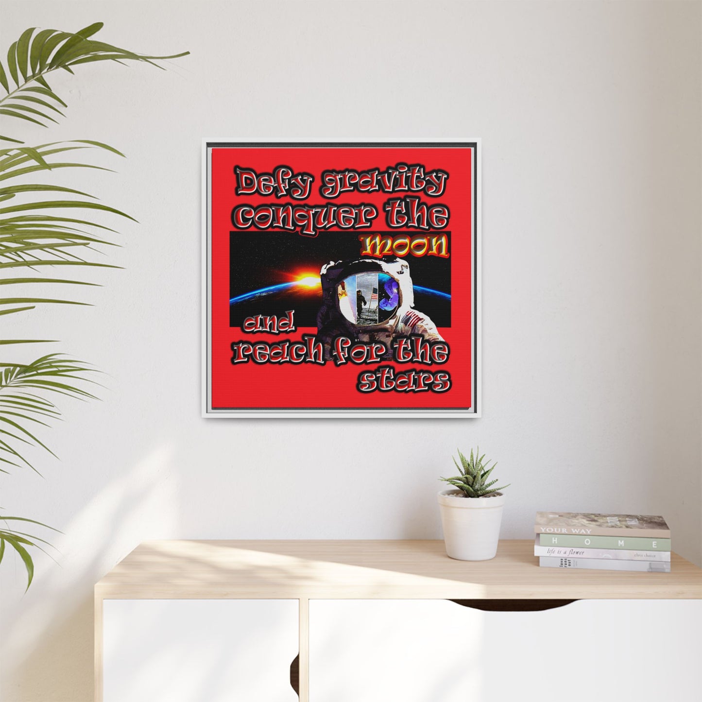defy conquer reach - framed canvas art (red)