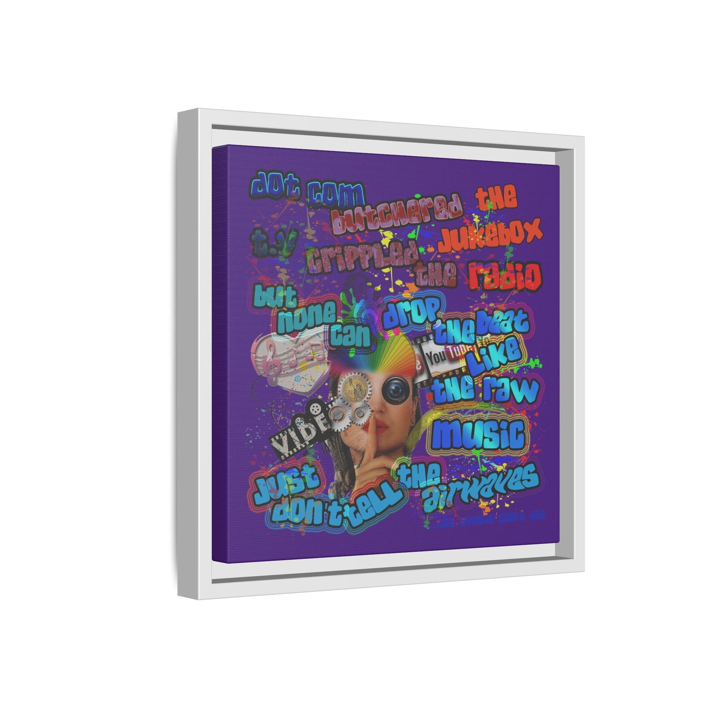 drop the beat - framed canvas art (purple)