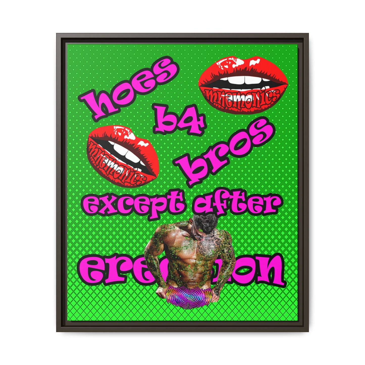 hoes b4 bros - framed canvas art (logo green)