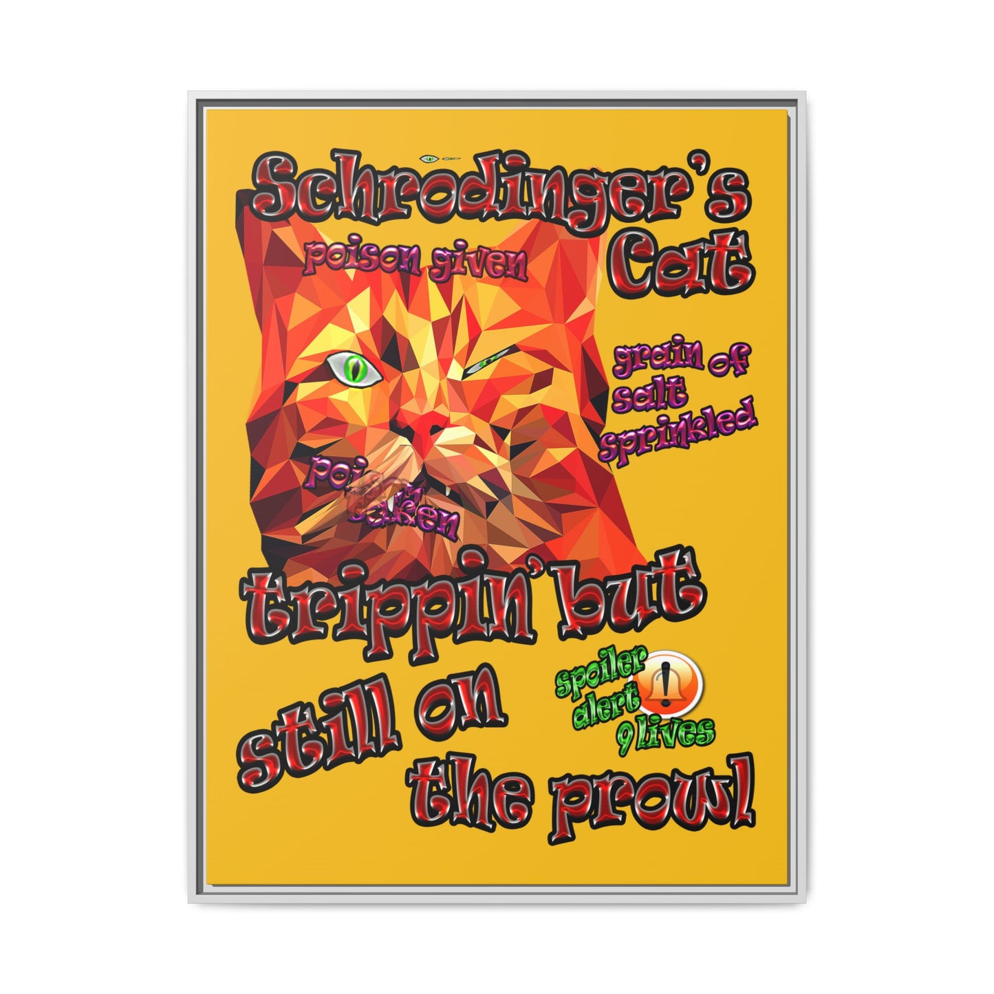schrodinger's cat - framed canvas art (yellow)