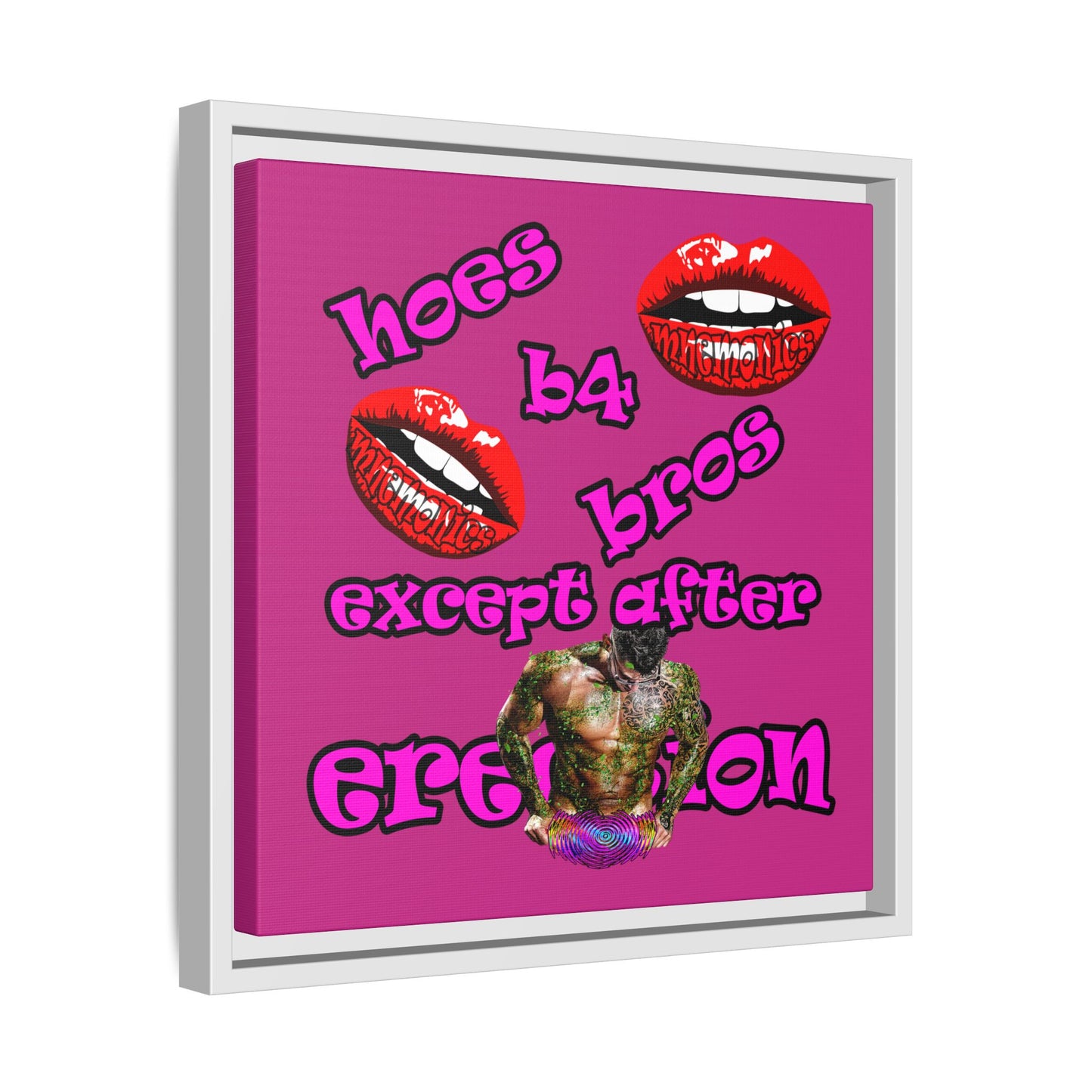 hoes b4 bros - framed canvas art (pink)