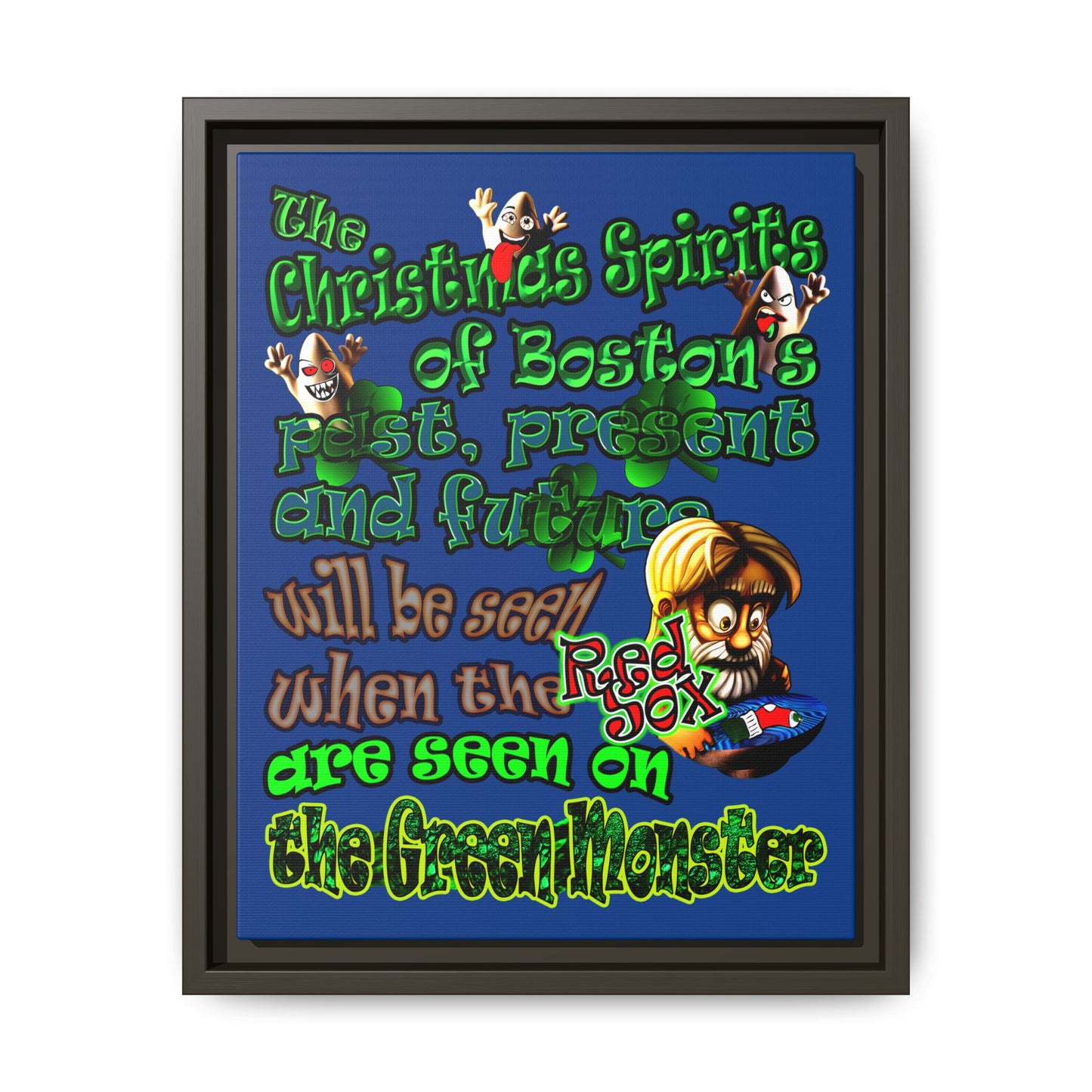 christmas spirits of boston - framed canvas art (dark blue)