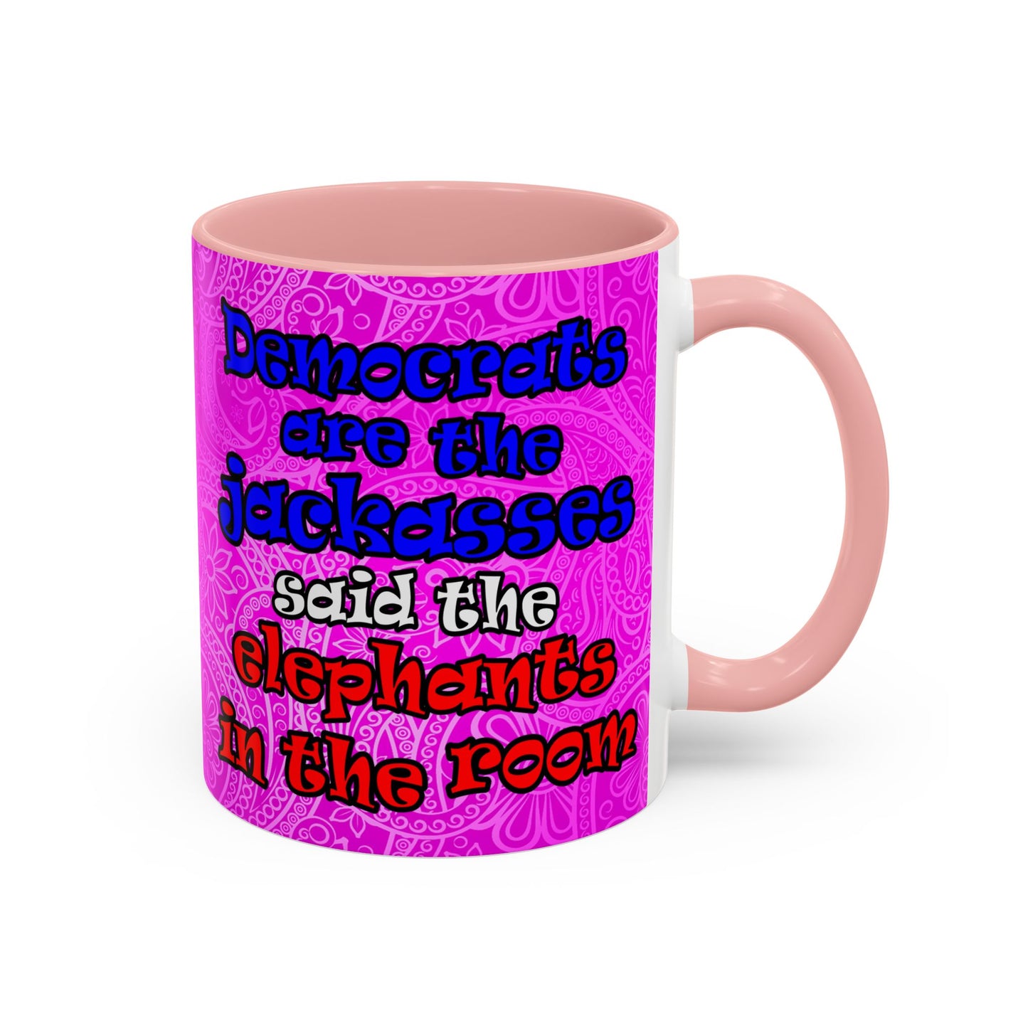 donkeys and elephants - Accent Mug (pink swirl)