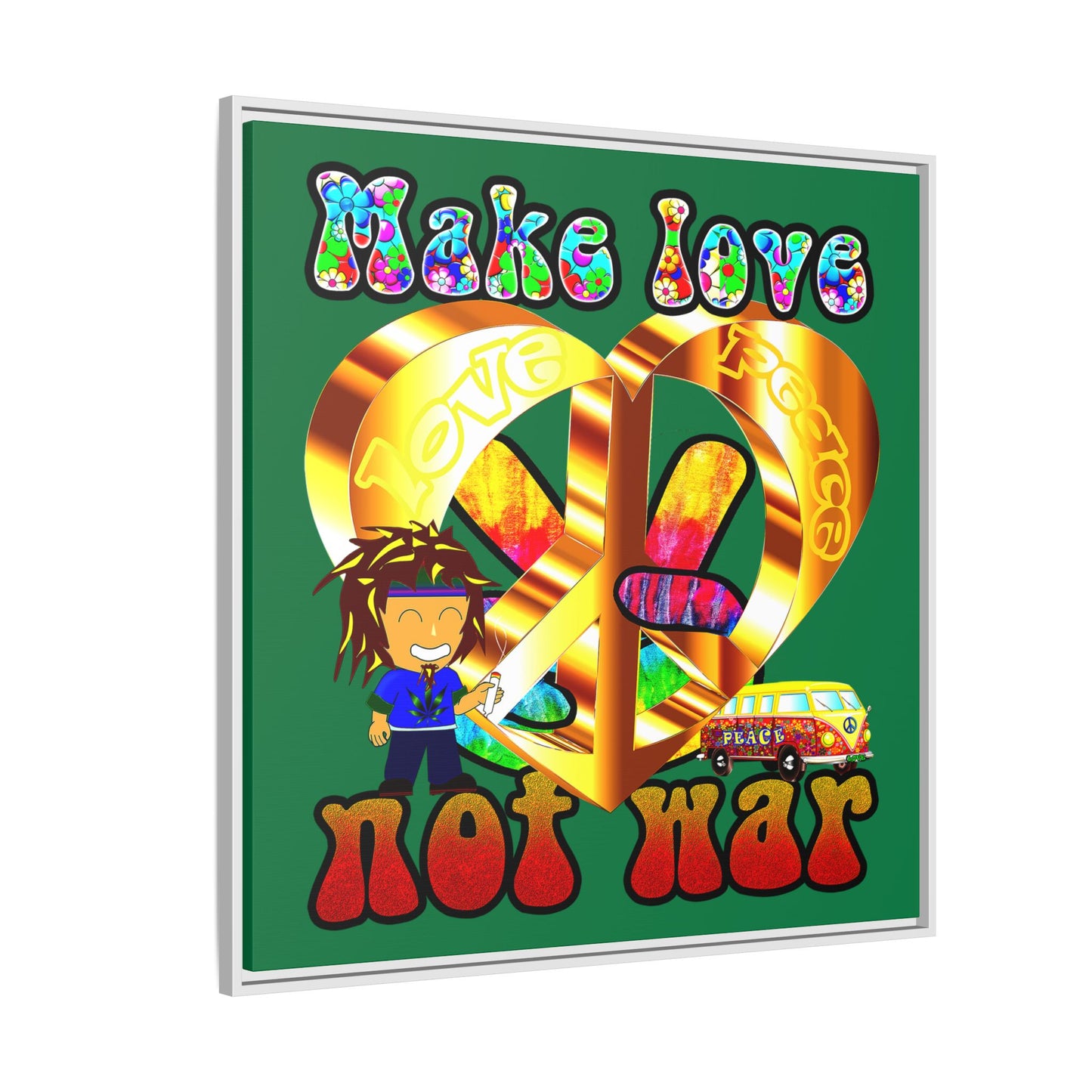 love peace - framed canvas art (dark green)