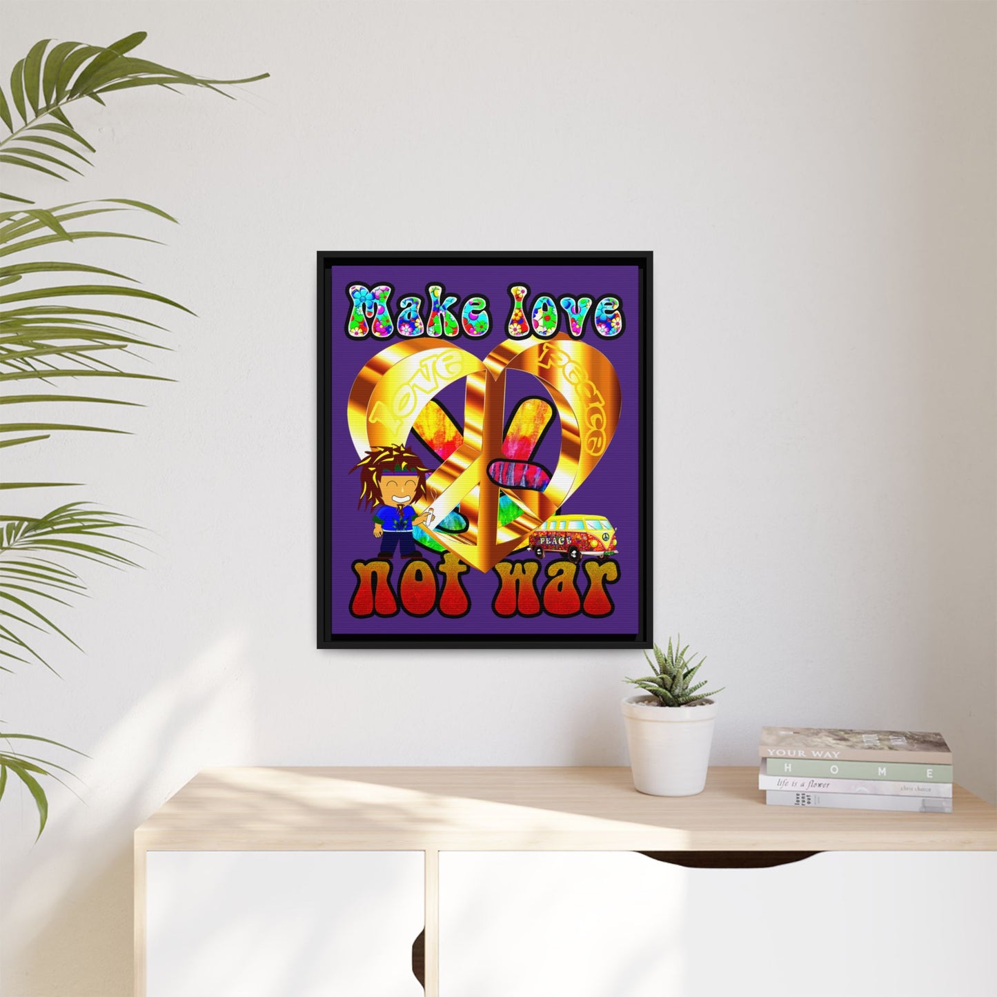love peace - framed canvas art (purple)