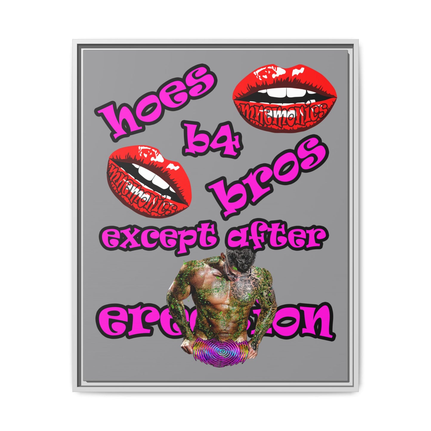hoes b4 bros - framed canvas art (grey)