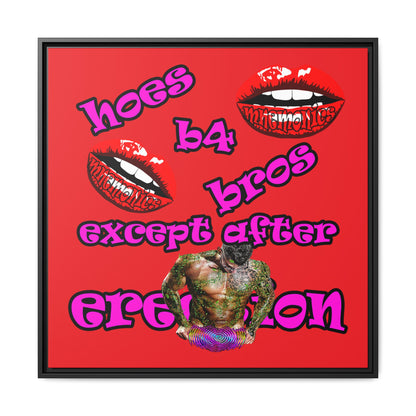 hoes b4 bros - framed canvas art (red)