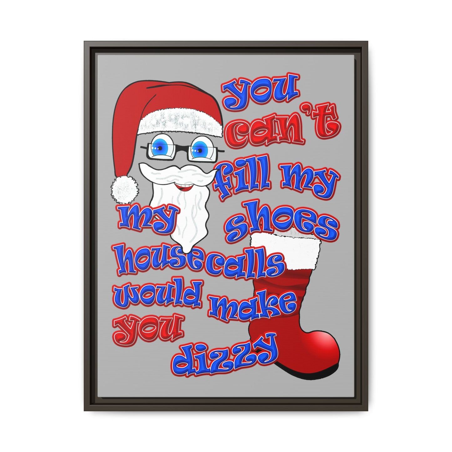 santa's shoes - framed canvas art (light grey)