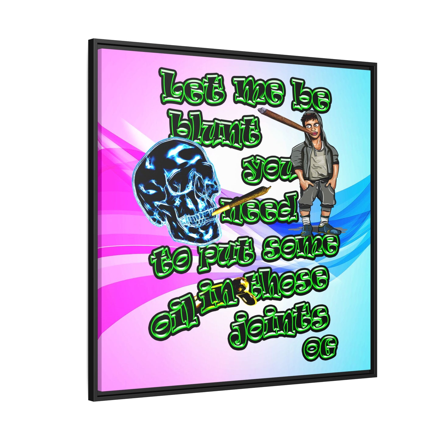 og - framed canvas art (light blue-pink wave)