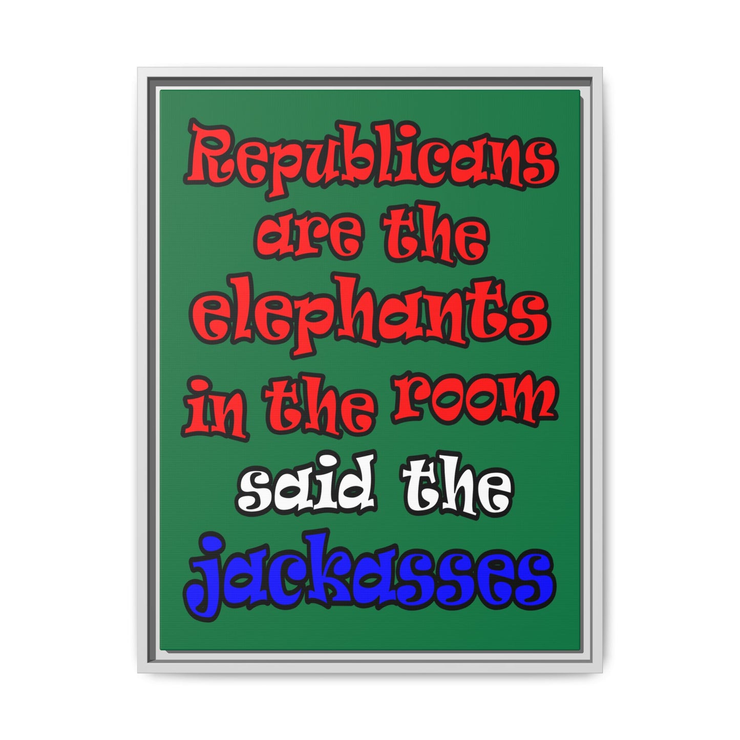 donkeys and elephants - framed canvas art (dark green)