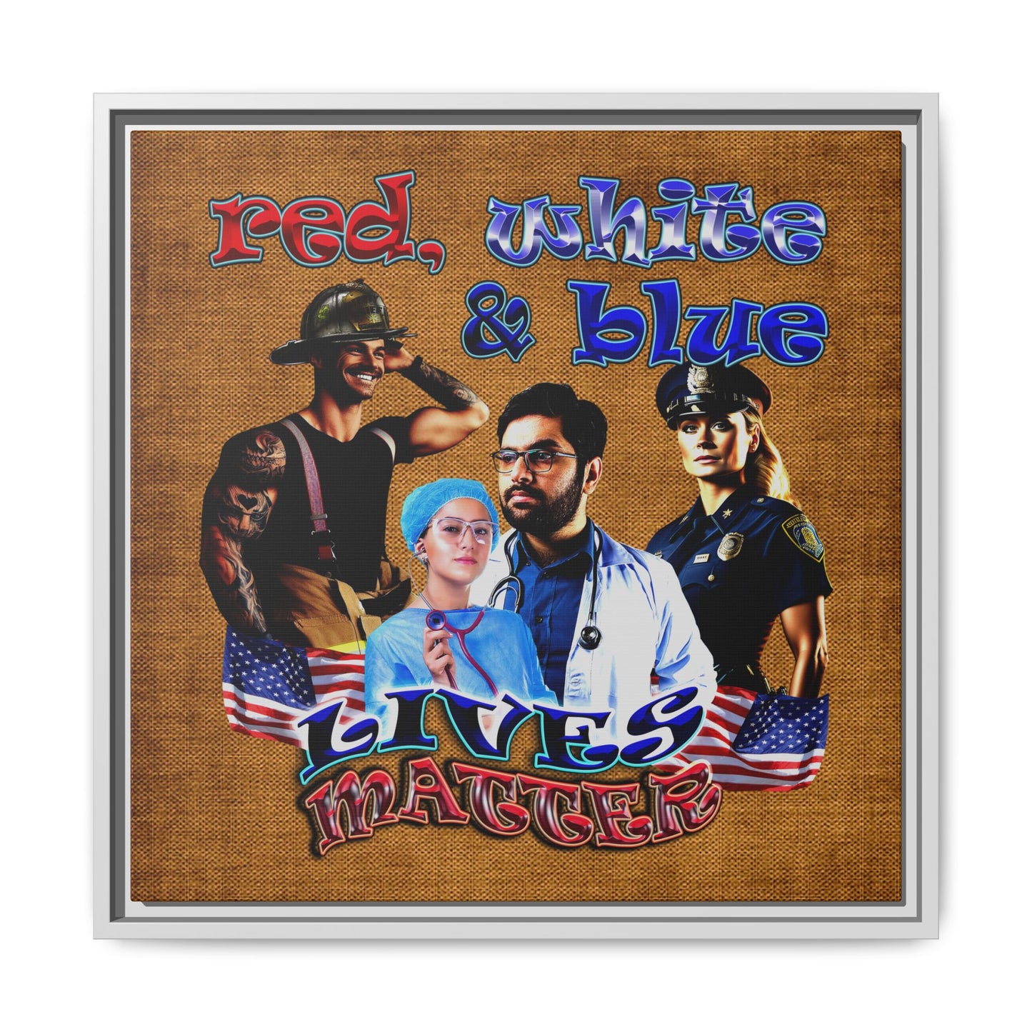 rw&b lives matter - framed canvas art (brown papyrus)