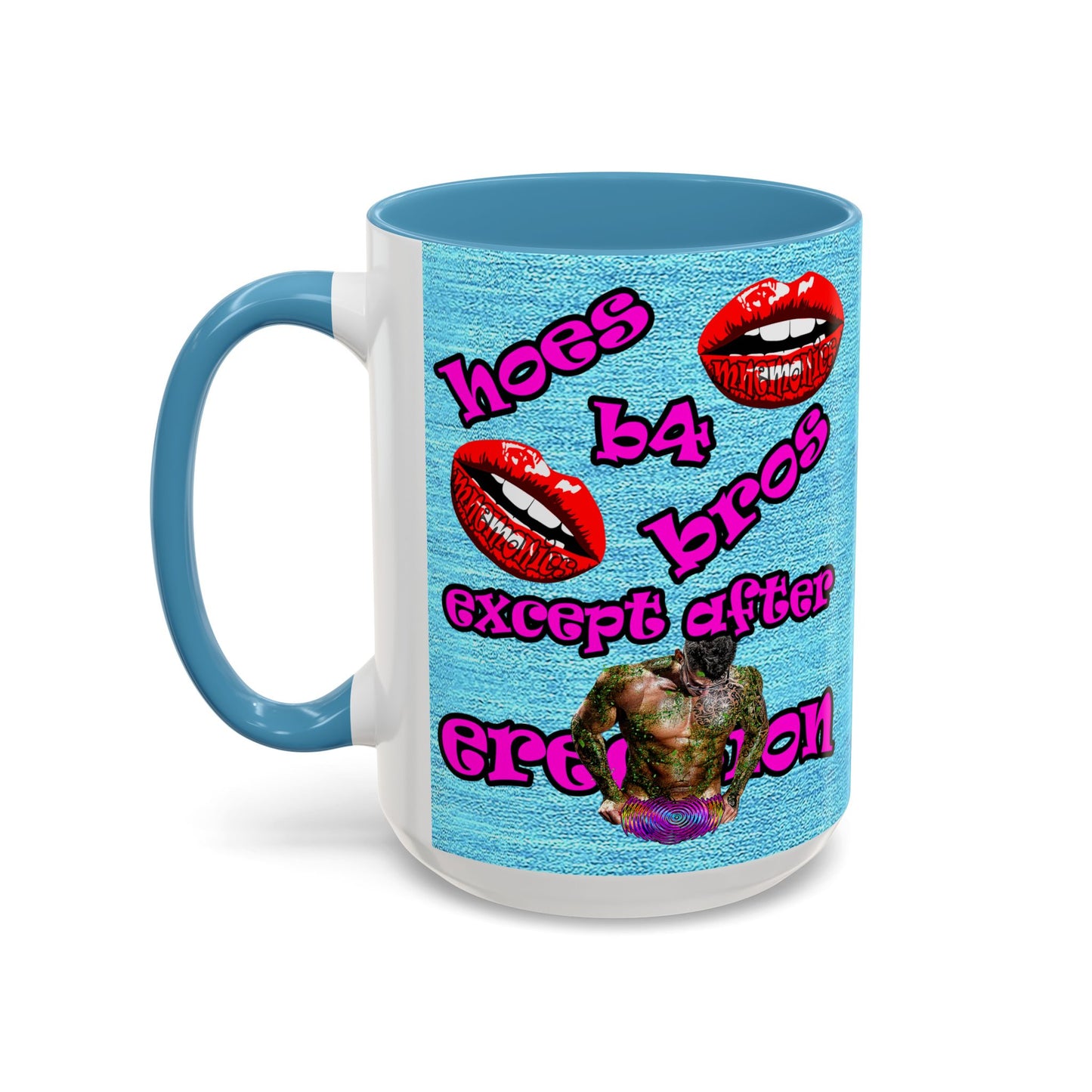 hoes b4 bros - Accent Mug (faded blue)