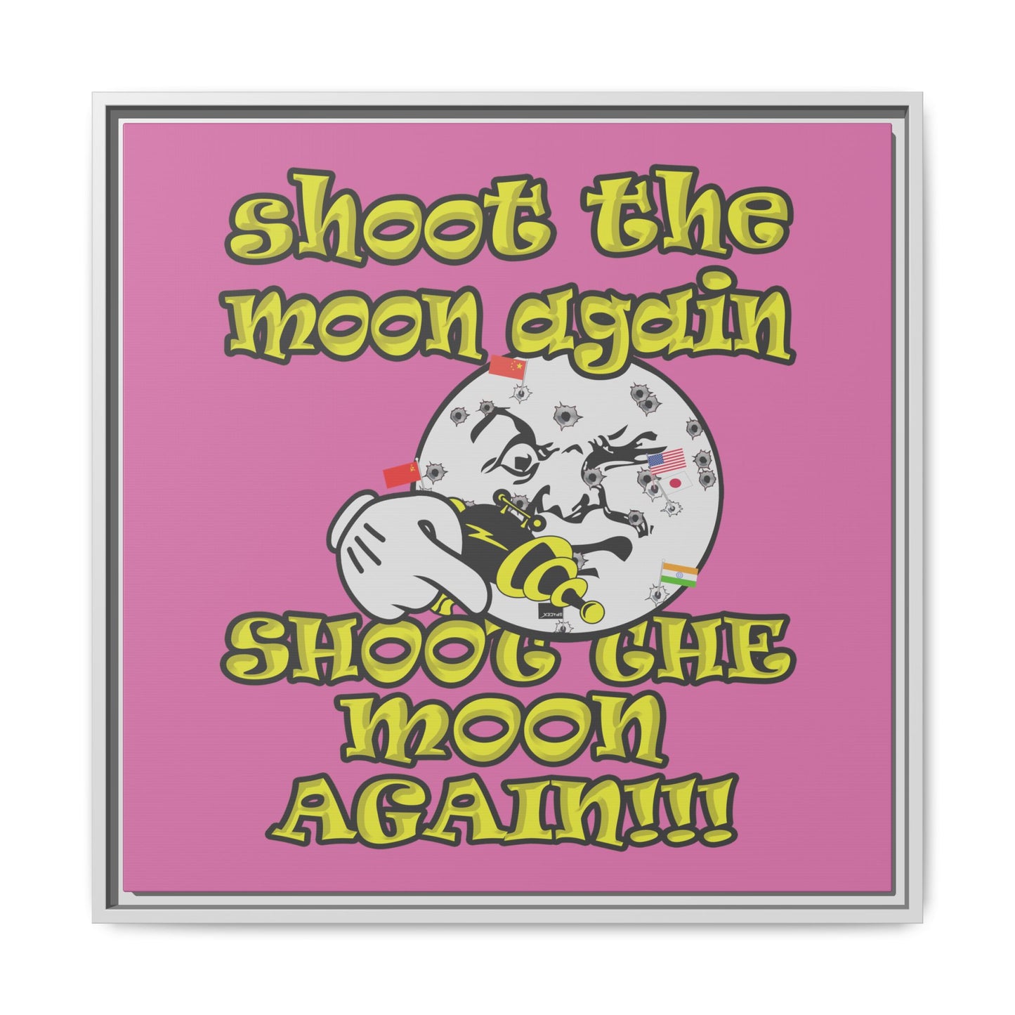 shoot the moon again - framed canvas art (light pink)