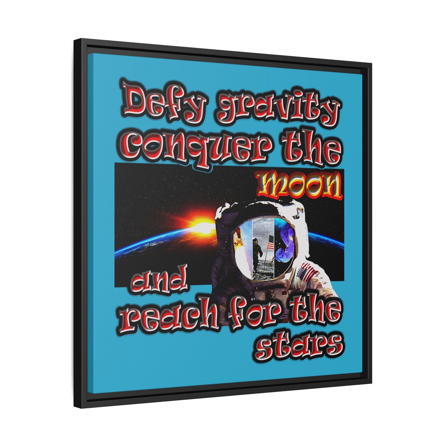 defy conquer reach - framed canvas art (turquoise)