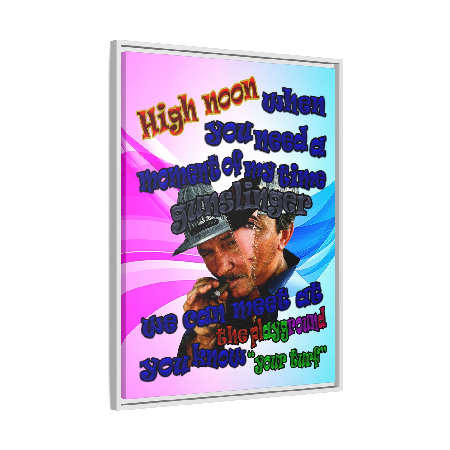 high noon - framed canvas art (light blue-pink wave)